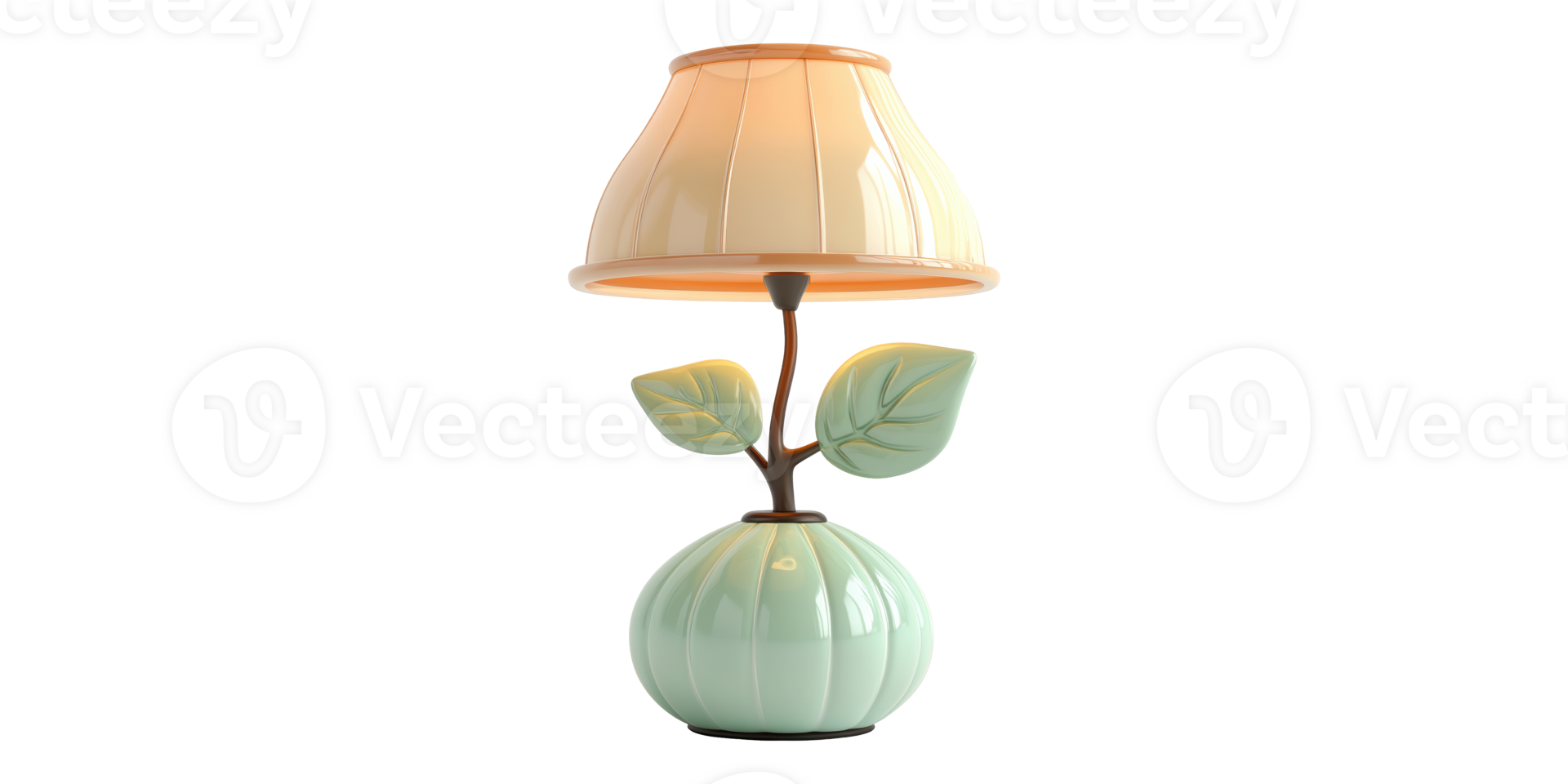 Mint green table lamp with leaf design isolated on transparent background. Decorative lighting piece png