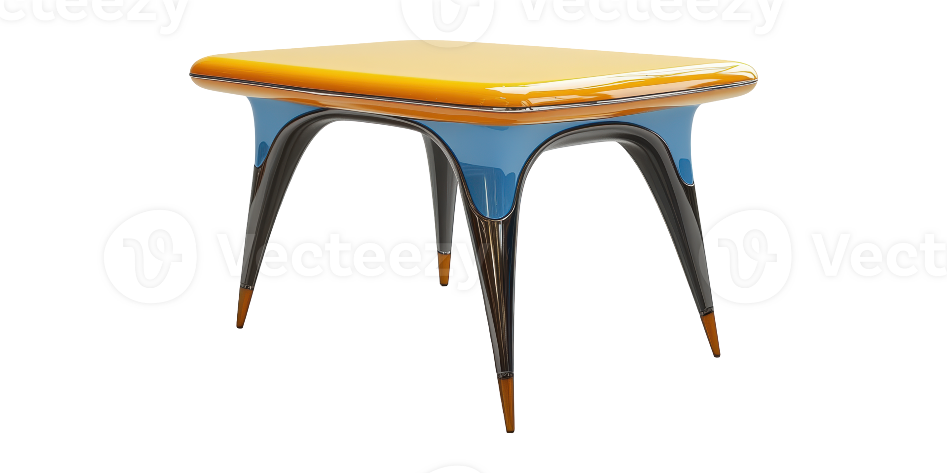 Yellow And Blue Table With Glossy Finish Isolated On Transparent Background. Modern Furniture Design png