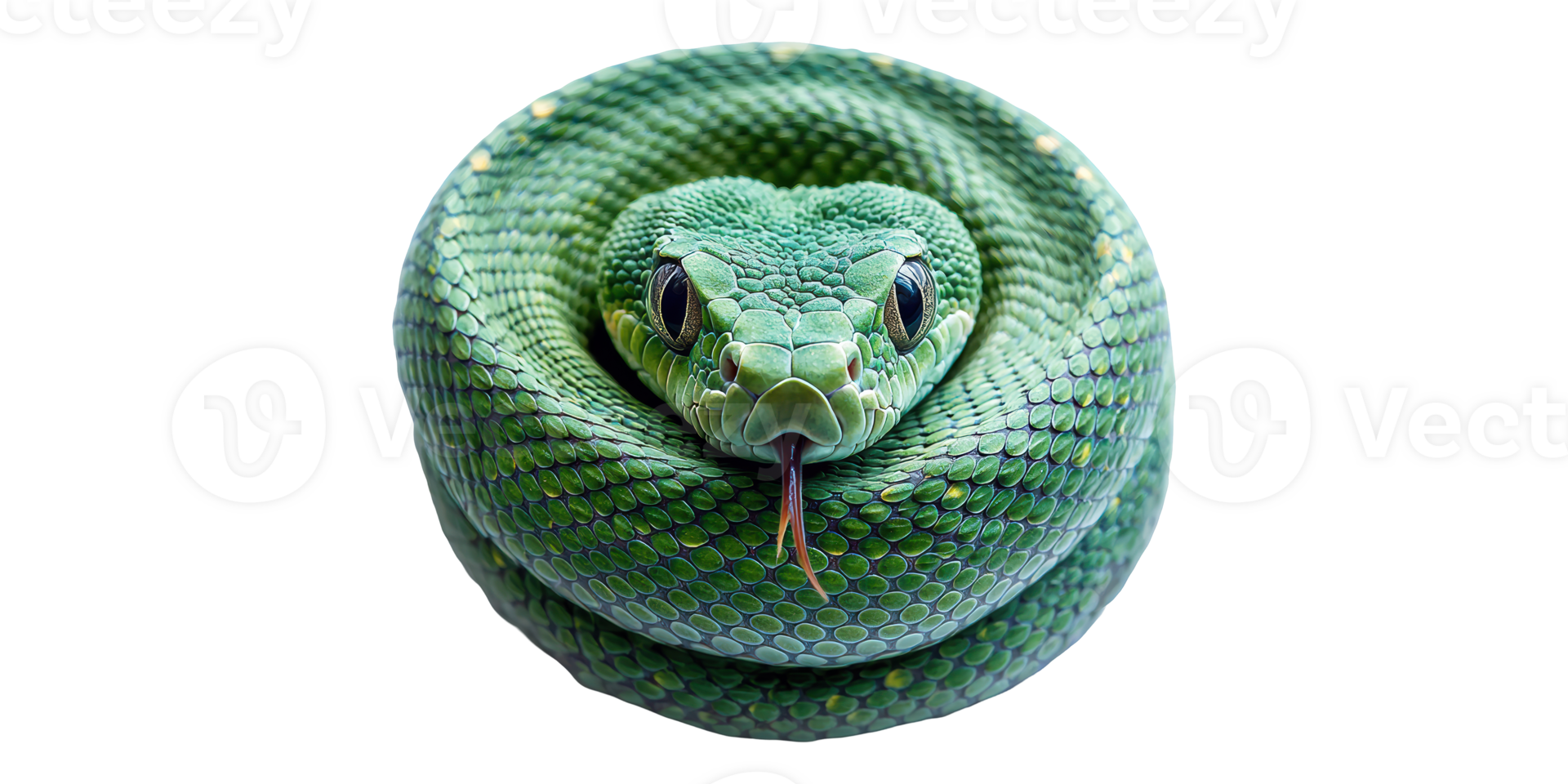 Coiled green snake isolated on transparent background. png