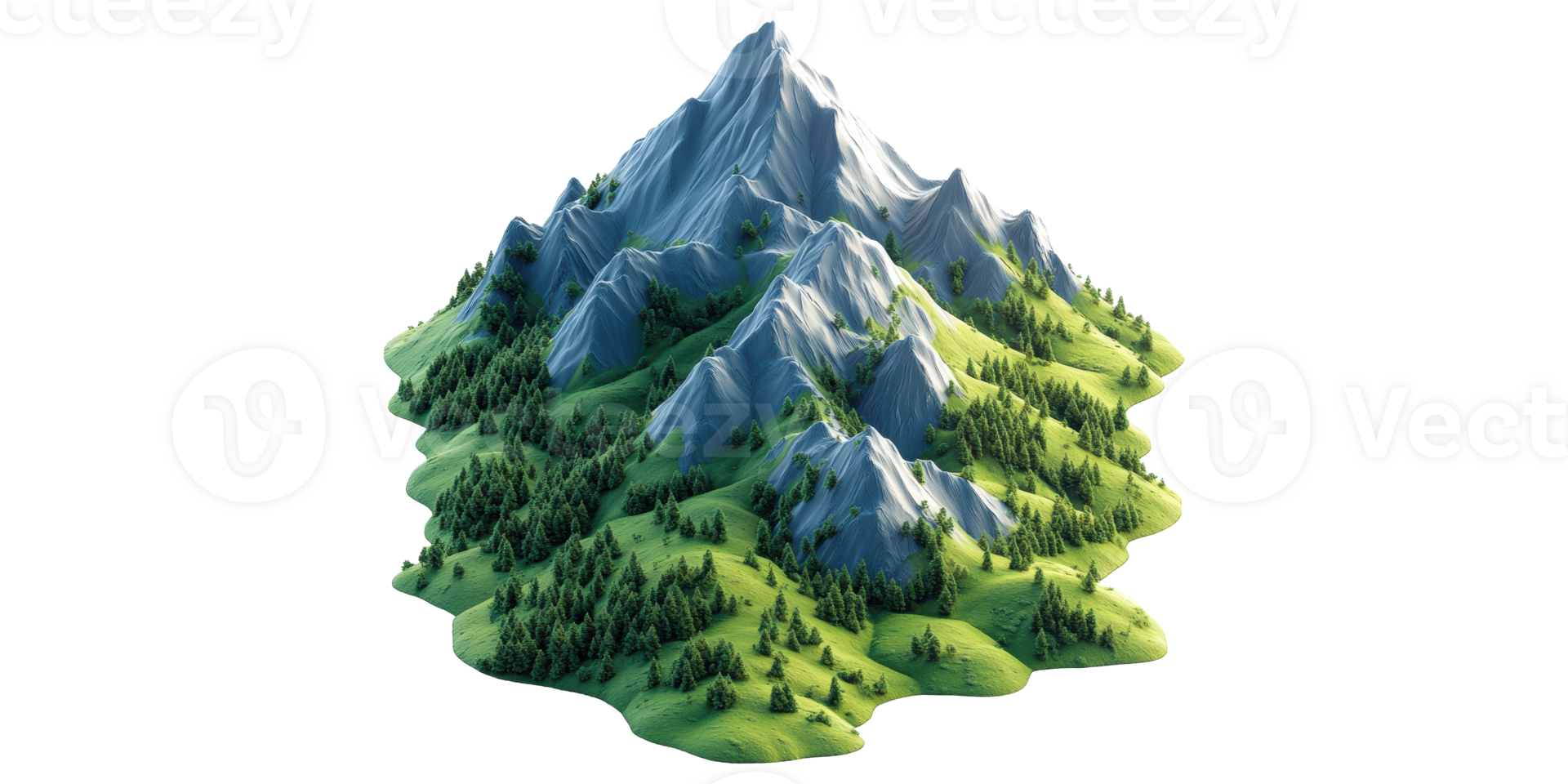Green forested mountain isolated on transparent background. png