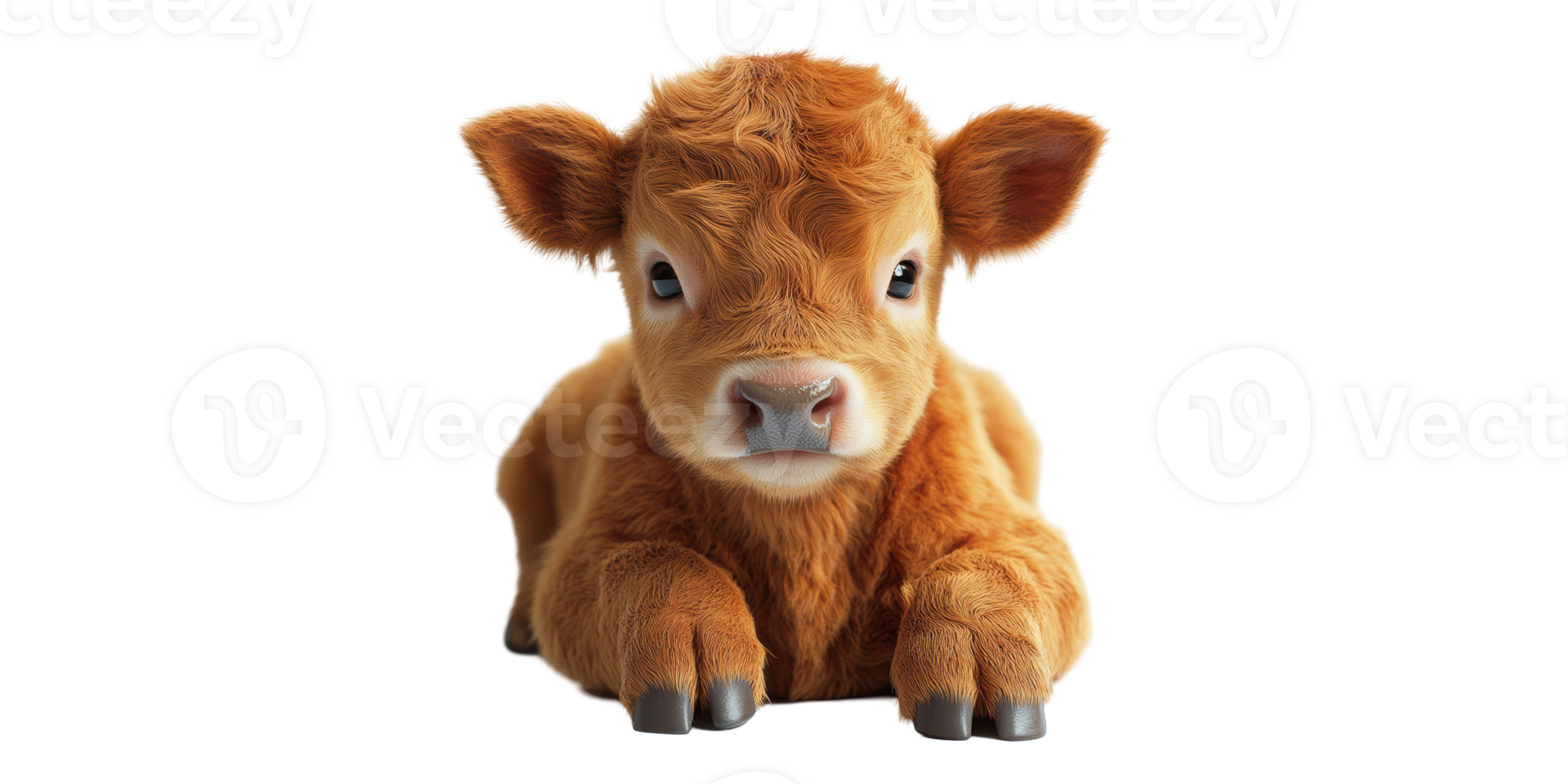 Brown calf lying down isolated on transparent background. png