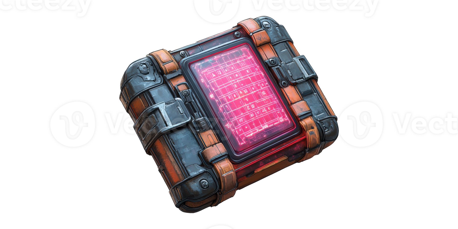 Metallic Container With Pink Glowing Panel Isolated On Transparent Background. Futuristic Storage png