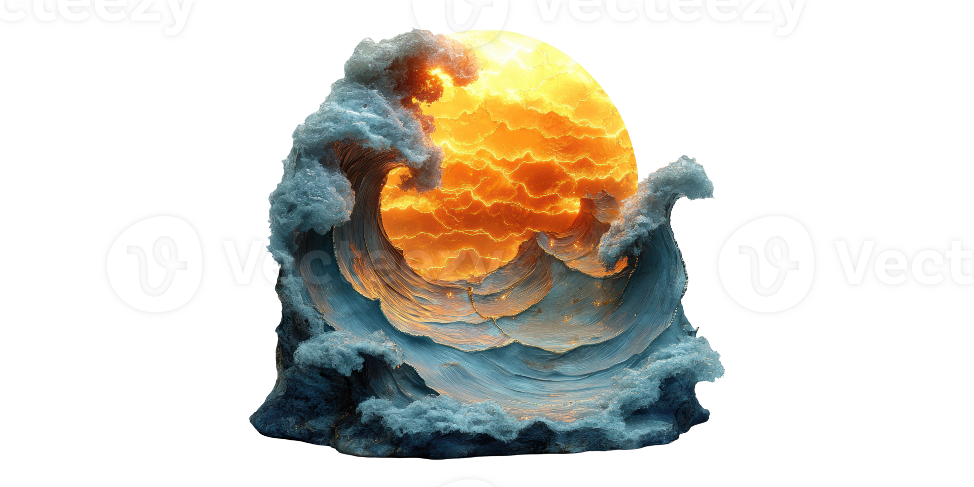 Ocean wave with sun isolated on transparent background. png