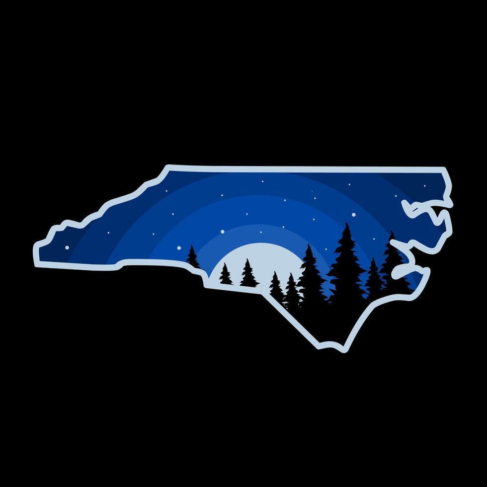 North Carolina Forest in Night Scenery with Stars Perfect for Print, Apparel, etc vector