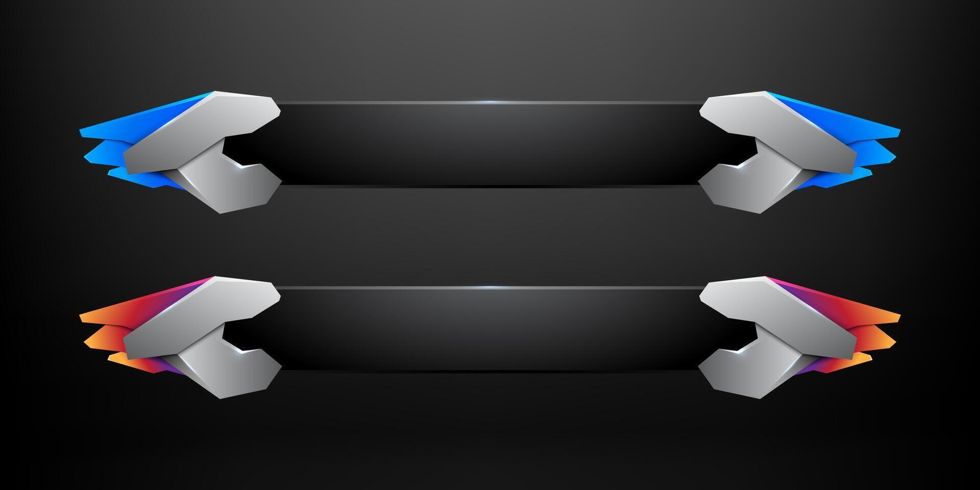 Shiny blue red silver border title lower third interface gaming. Modern ui badge overlay frame vector