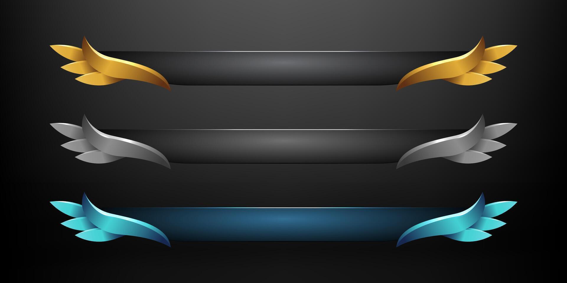 Abstract gold silver blue lower third game interface. Modern border frame screen tittle banner vector