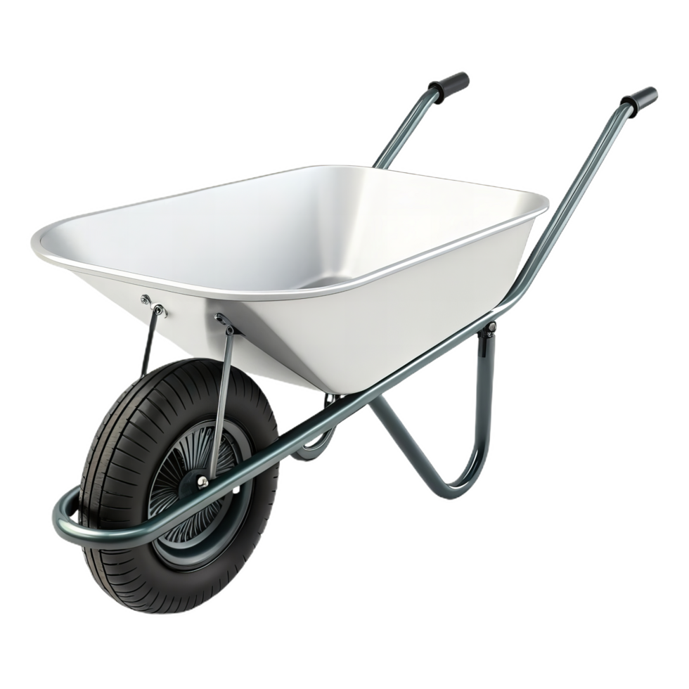 Lightweight wheelbarrow with steel tray and rubber tire for gardening png