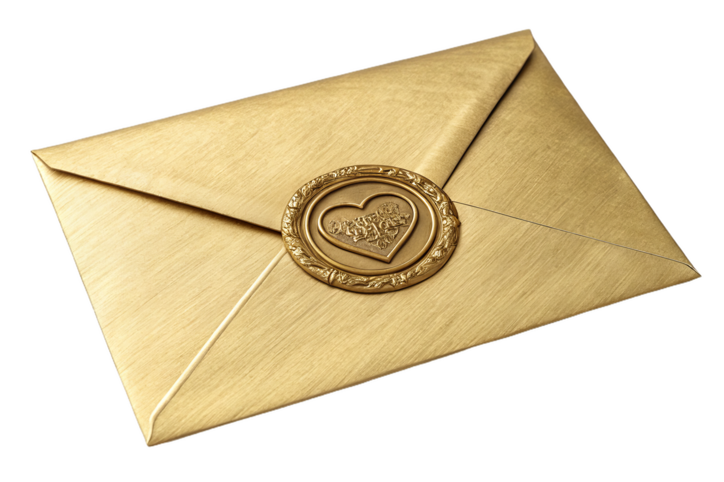 golden envelope with heart seal, perfect for romantic messages or invitations. Its elegant design adds touch of luxury and charm to any correspondence png