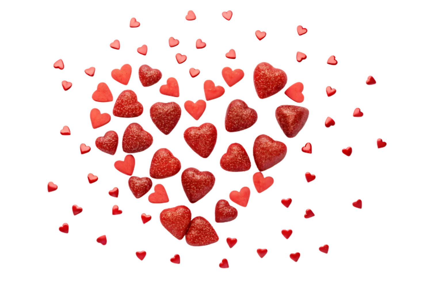 cluster of tiny red hearts in various sizes creates vibrant and joyful display, perfect for expressing love and affection png