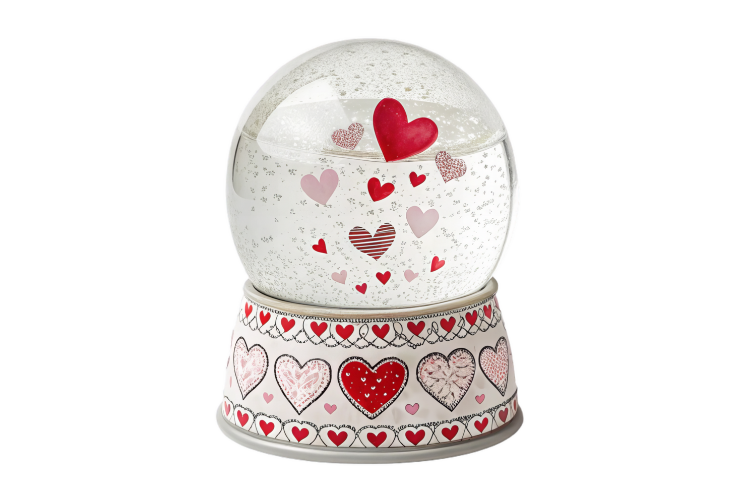 heart themed snow globe featuring tiny floating hearts creates whimsical and romantic atmosphere. Perfect for gifts or home decor, it adds charm to any space png