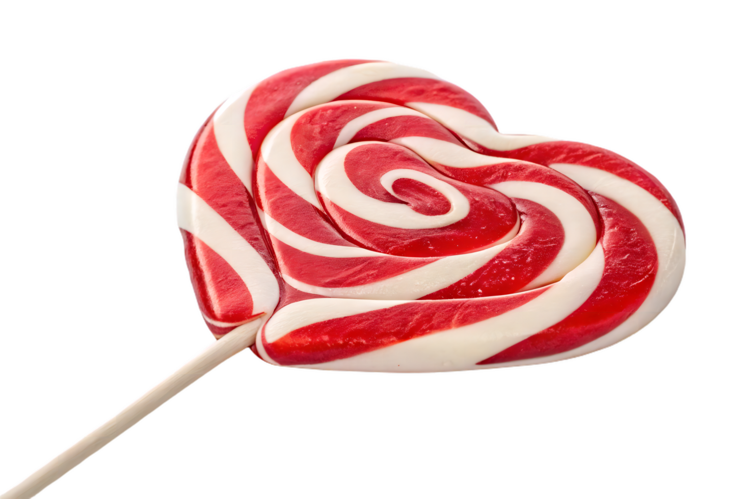 playful heart shaped lollipop with red and white swirls, perfect for sweet treats and celebrations. This candy brings joy and nostalgia to any occasion png
