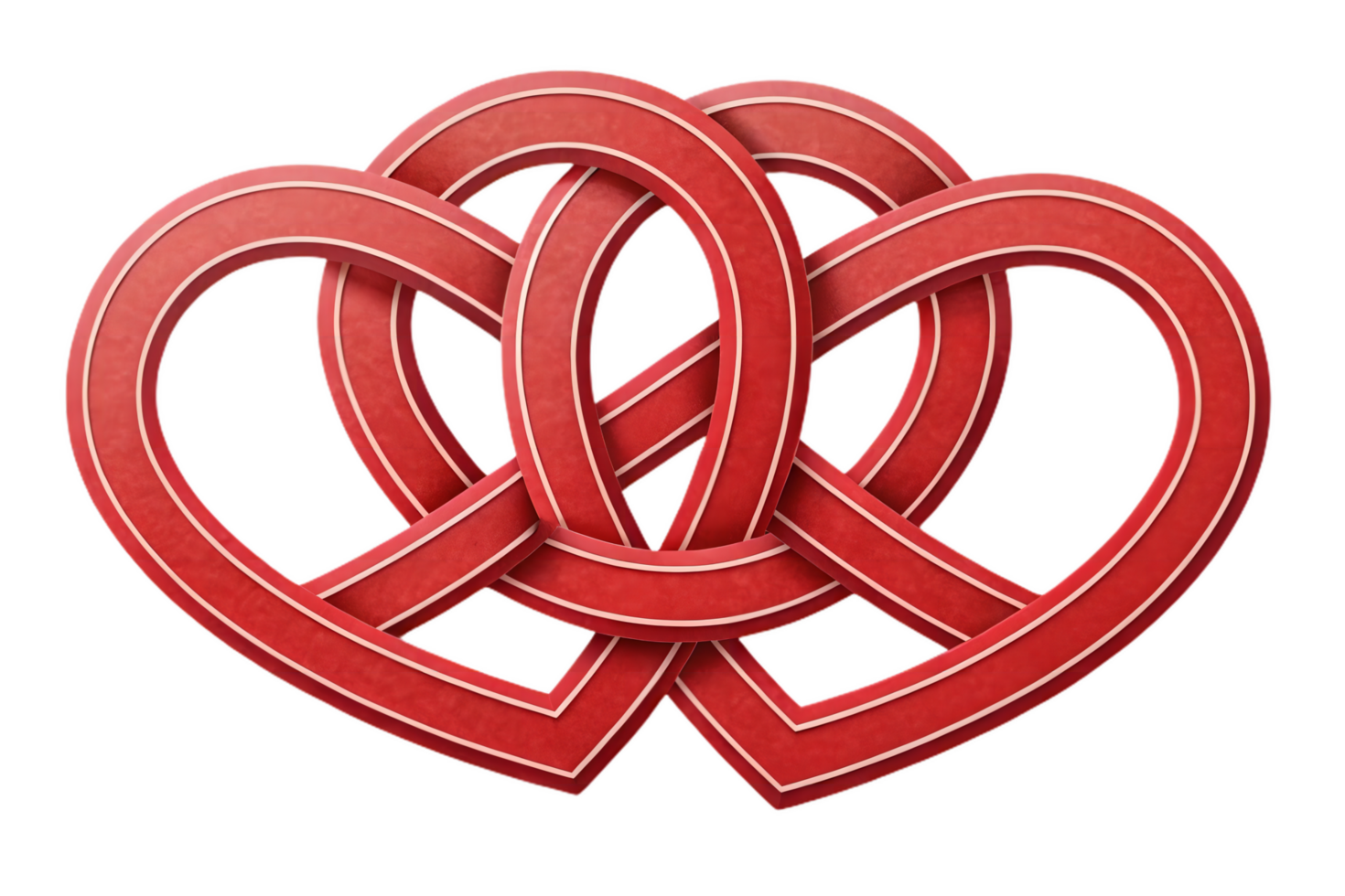 Intertwined red hearts symbolizing love and connection, featuring soft shadow effect. Perfect for romantic themes and celebrations png
