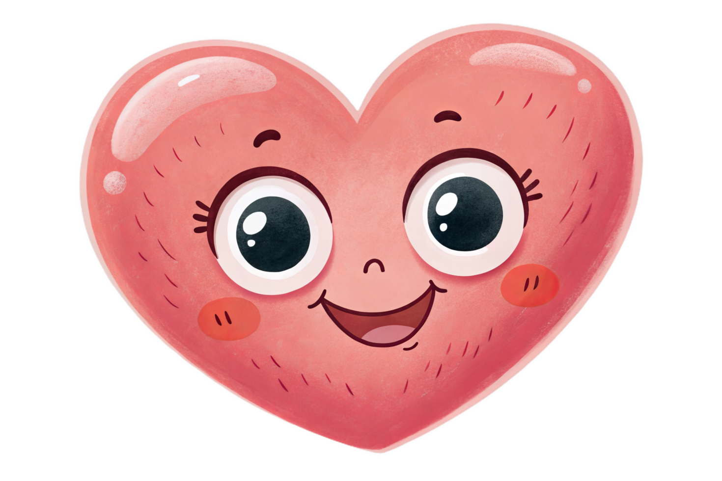 cute cartoon style heart with smiling face and big eyes, radiating joy and warmth. This charming character is perfect for children designs and playful themes png