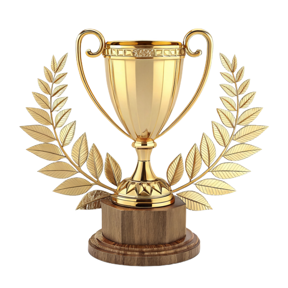 gleaming gold trophy with laurel wreath symbolizes victory and achievement png