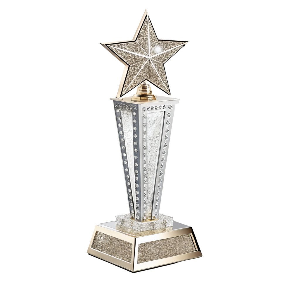 luxurious crystal trophy shaped like star, sparkling and elegant png