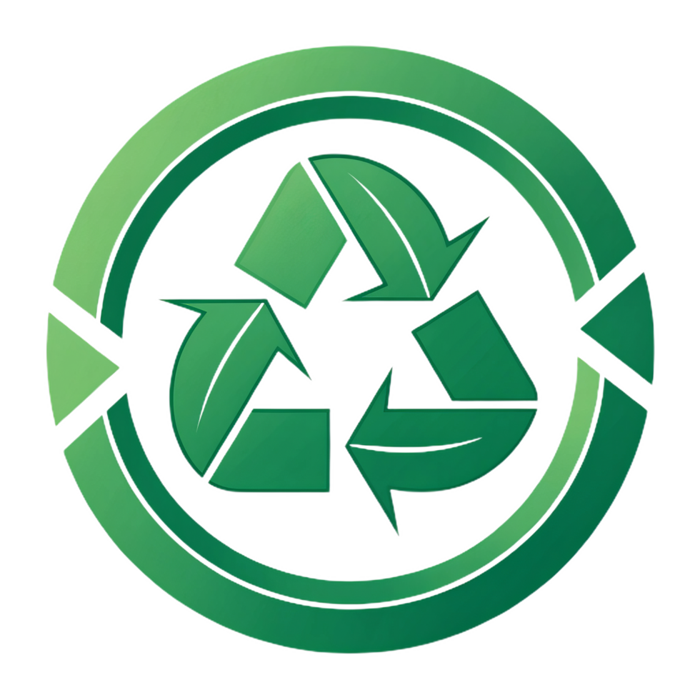 Modern green recycling icon with arrows on white background png