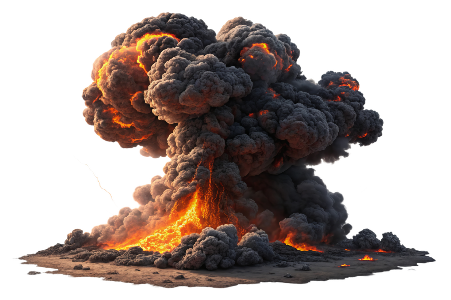 thunderous explosion with dark smoke and glowing embers fills scene png