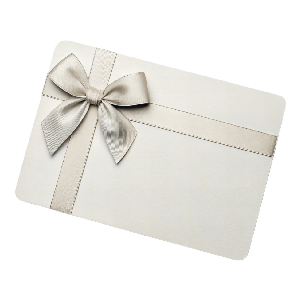 Elegant white gift card with satin ribbon bow for special occasions png