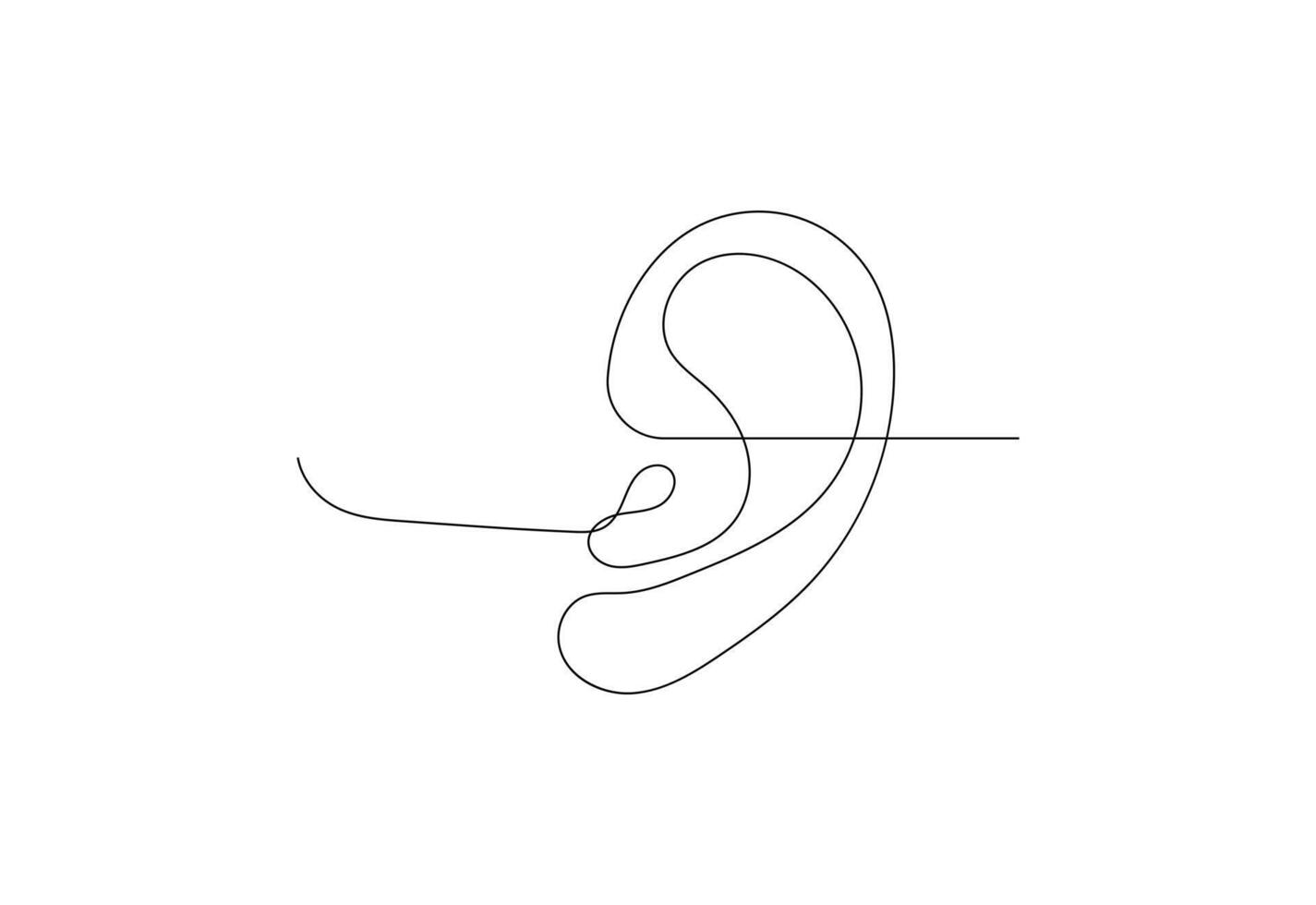 Human ear continuous line art drawing, with white background, illustration vector