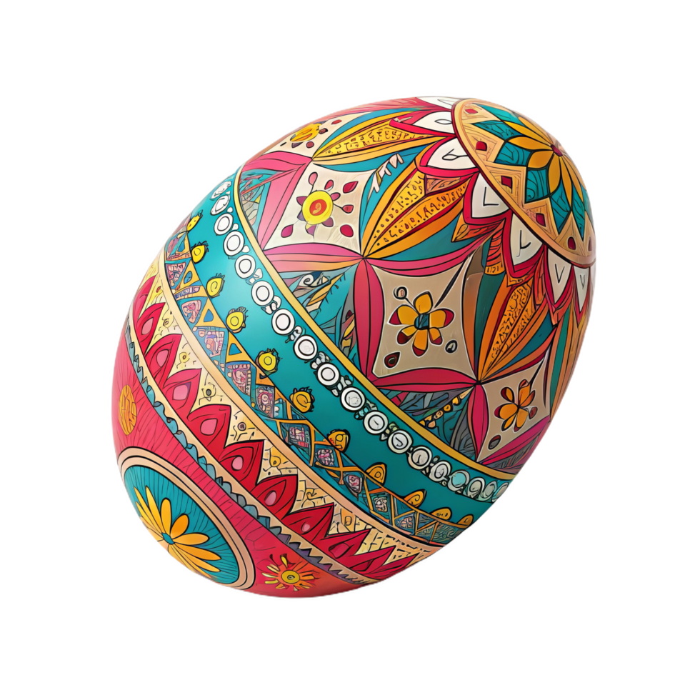 Colorful decorative Easter egg with intricate patterns and designs png