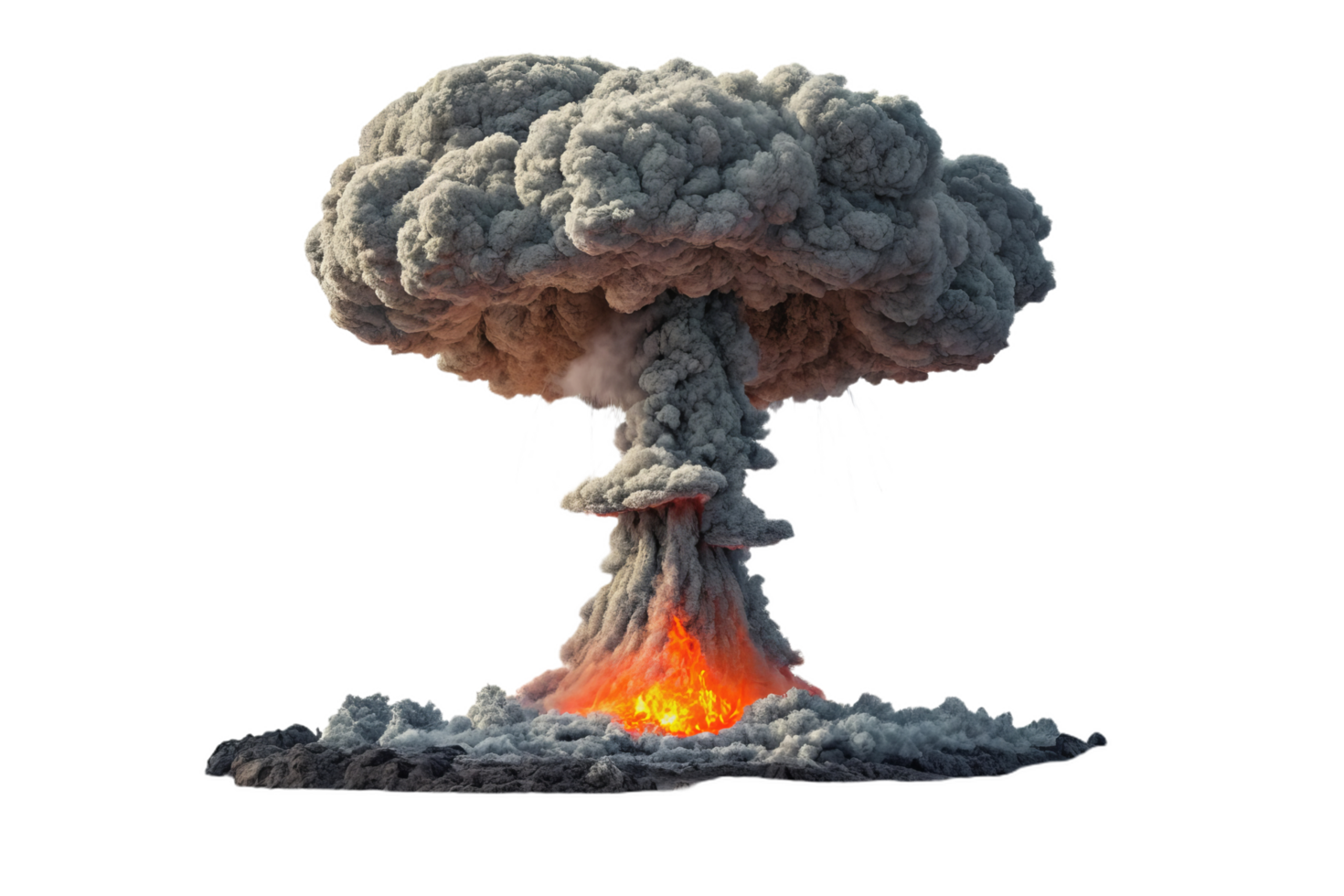 dramatic nuclear style mushroom cloud rises with bright orange flames png
