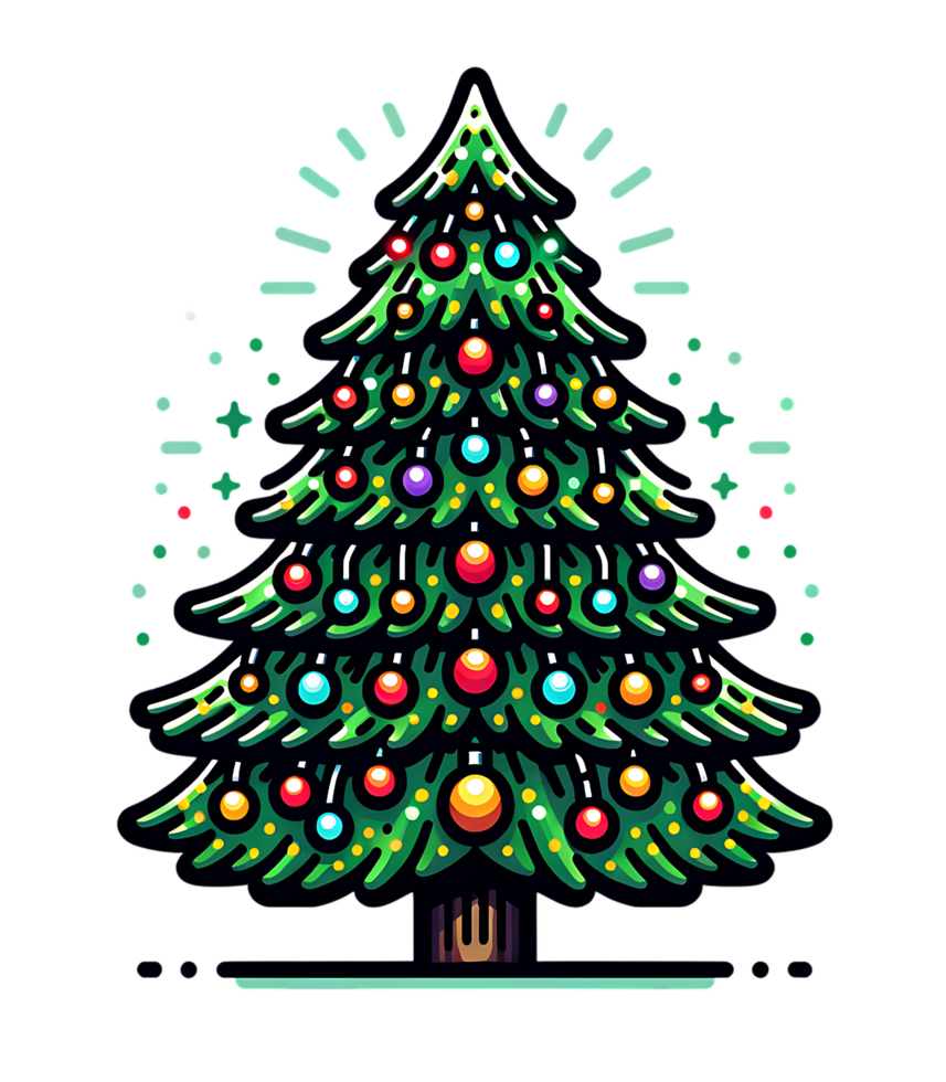 Christmas tree, christmas tree with decoration lights on transparent background png