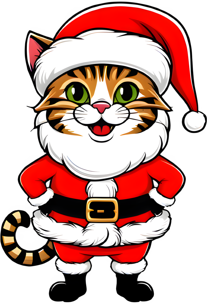 Cute Cartoon Ginger Cat In A Santa Claus Costume png