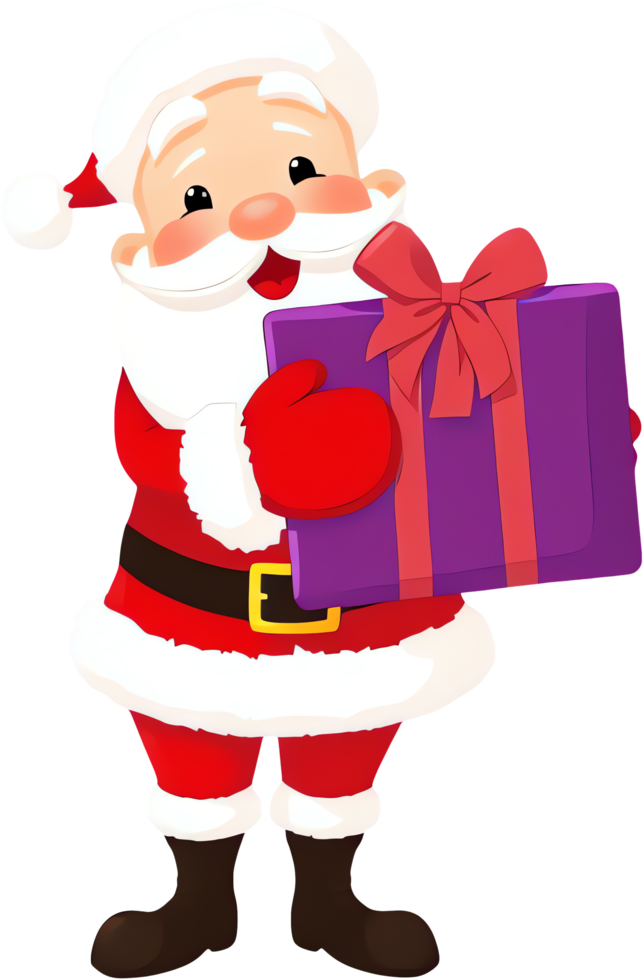 Cute Cartoon Santa Claus Holding A Purple Gift Box Present png