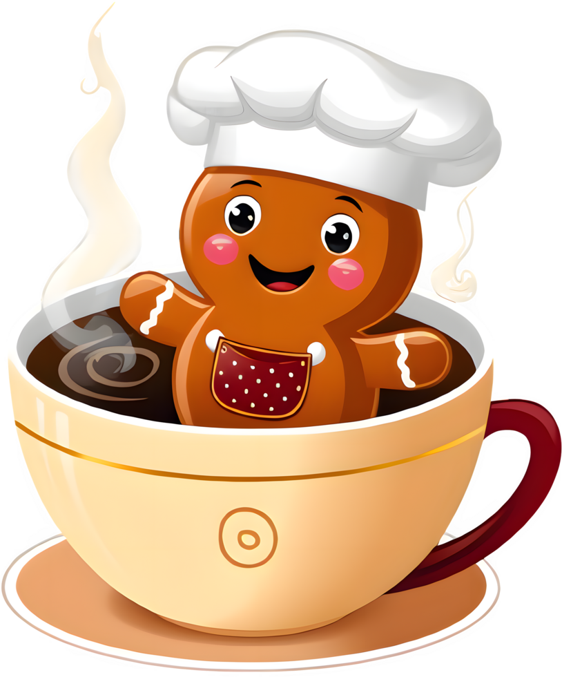 Cute Cartoon Gingerbread Man Inside A Cup Of Coffee png