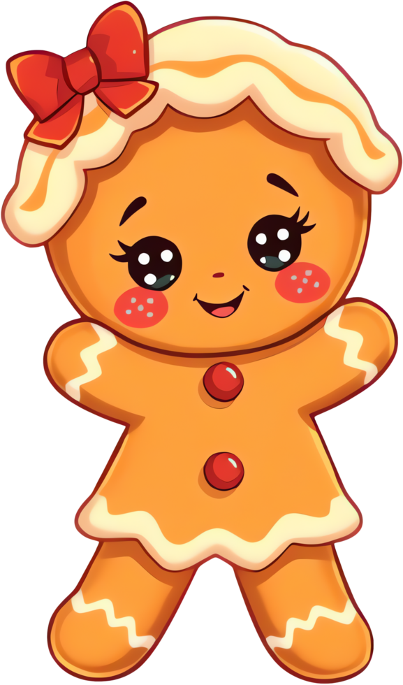 Cute Cartoon Christmas Gingerbread Girl With A Red Bow png