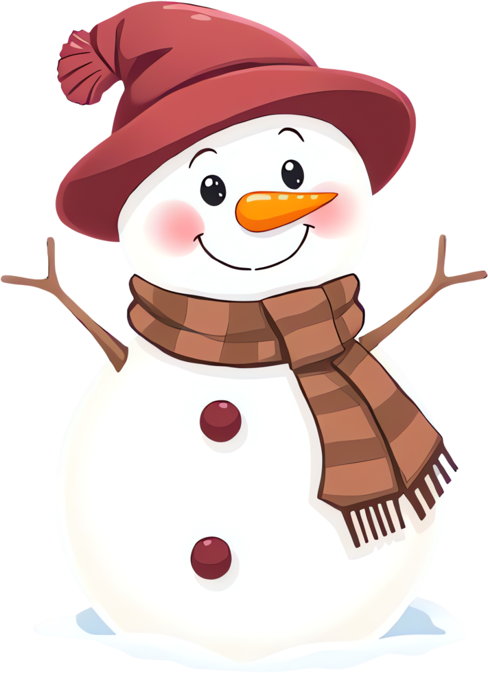Cute Cartoon Snowman With A Hat And Scarf png