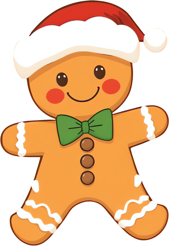Cute Cartoon Christmas Gingerbread Man With A Green Bow png