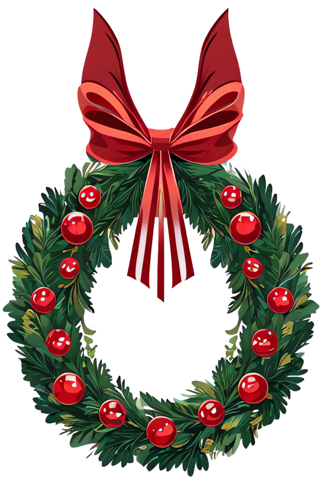 Cartoon Christmas Wreath With A Big Red Bow png