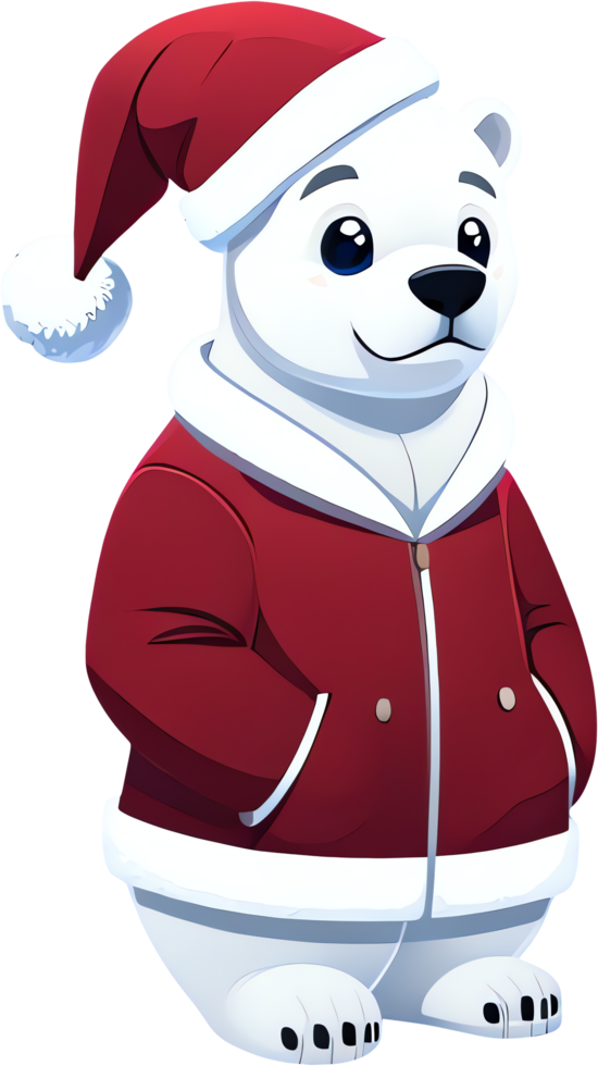 Cartoon Polar Bear In Santa Hat And A Red Jacket png
