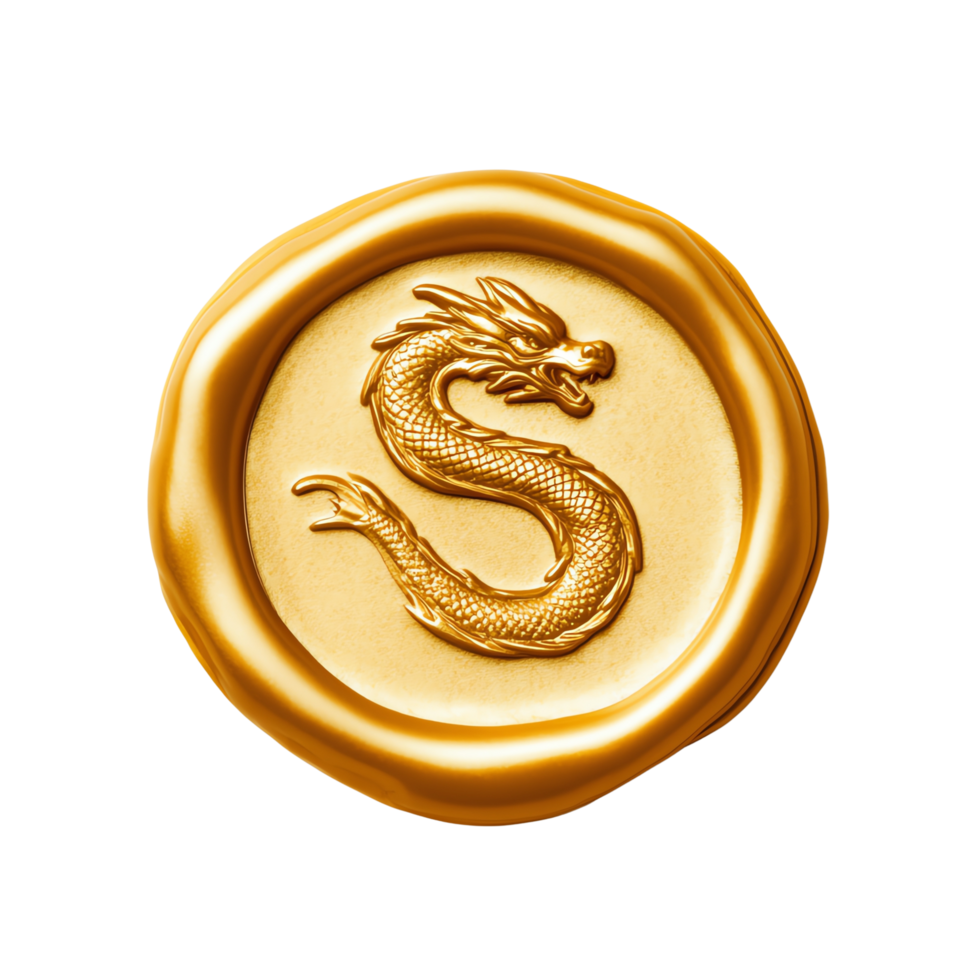 Golden dragon a wax seal, isolate background png
