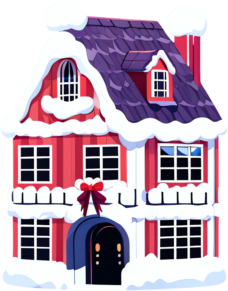 Cartoon Red House With Purple Roof And Covered In Snow png