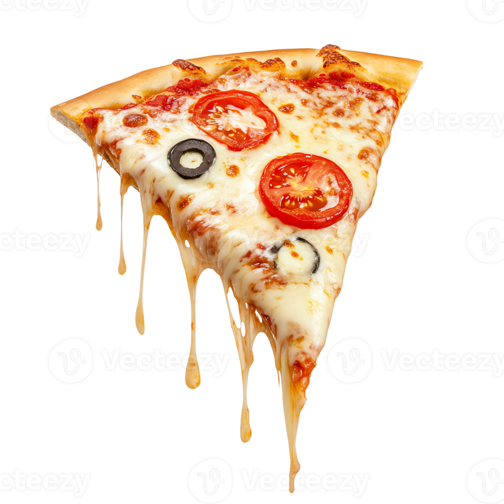 A slice of pizza with cheese and toppings isolate transparent background png