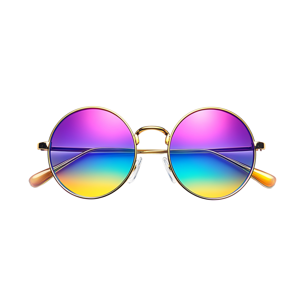 Colorful round sunglasses with gradient lenses, isolate background. png