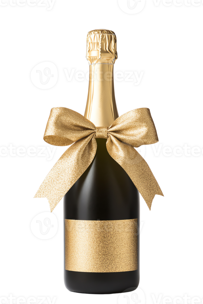 A bottle of champagne with a bow on isolate transparent background png