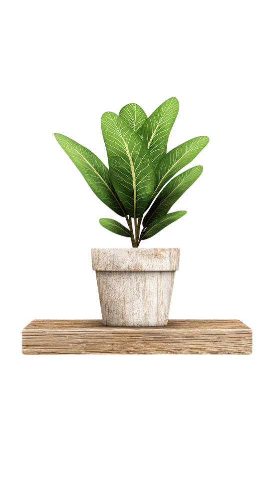 A potted plant on a wooden shelf isolate transparent background png