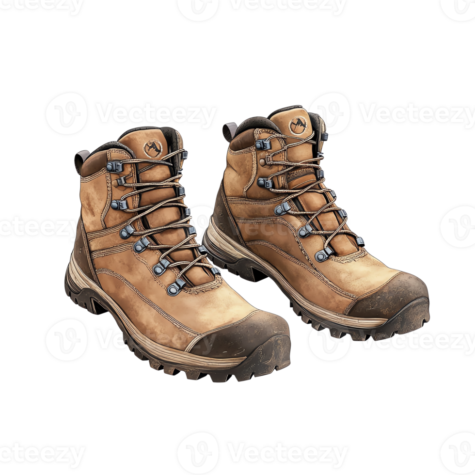 A pair of brown hiking boots on isolate transparent background png