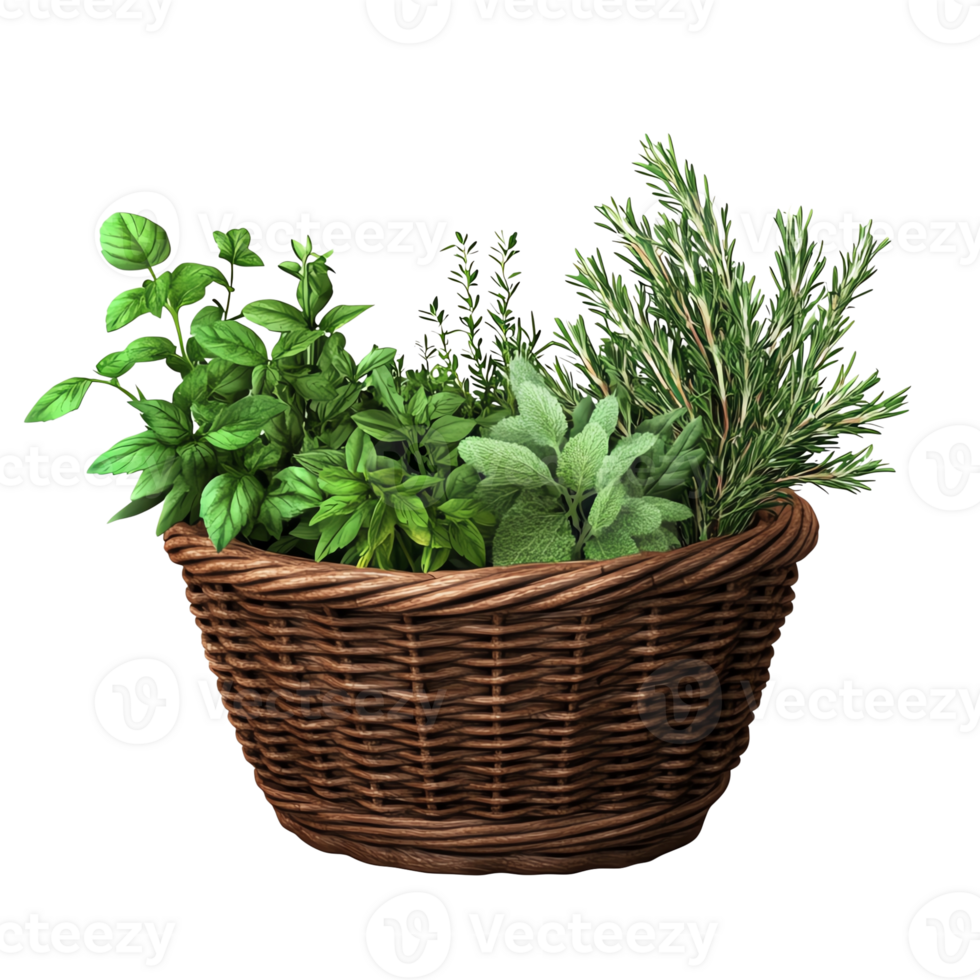 Herbs in a basket on isolate transparent background png