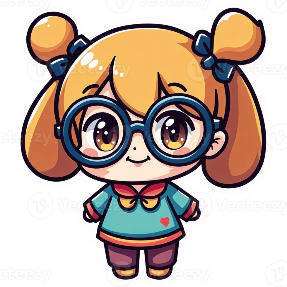Cartoon girl wearing glasses and a blue shirt png