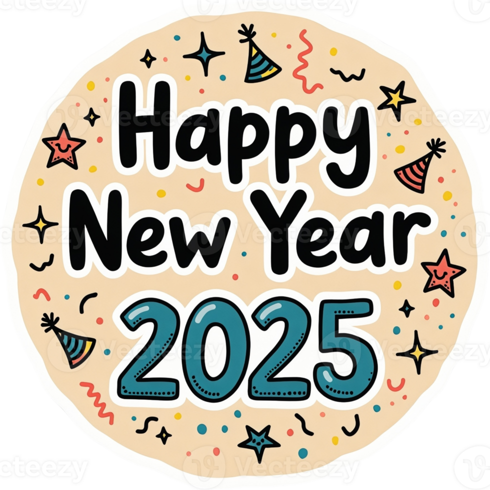 Colorful circle with a star and a party hat in the center png