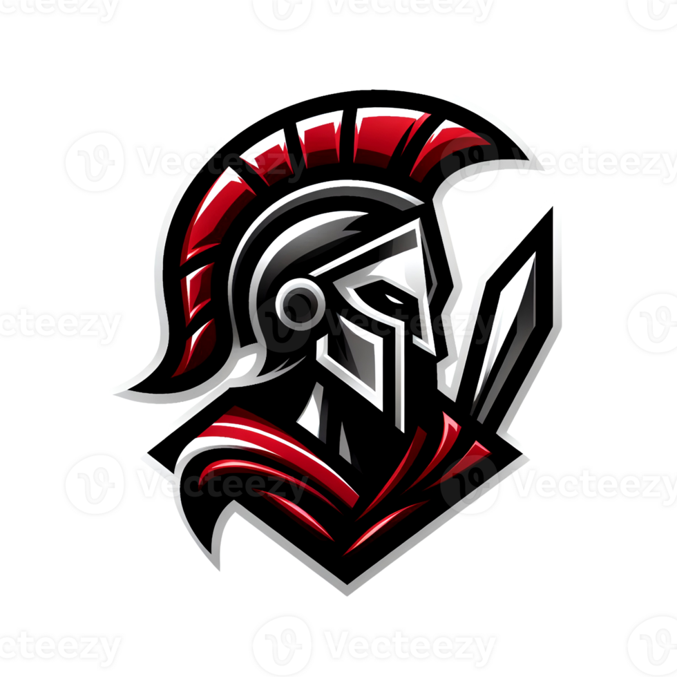 Spartan logo design combination of red, black and metallic silver, transparent background png