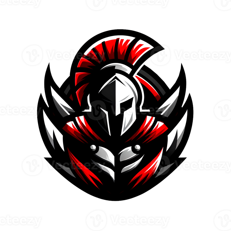 Spartan logo design combination of red, black and metallic silver, transparent background png