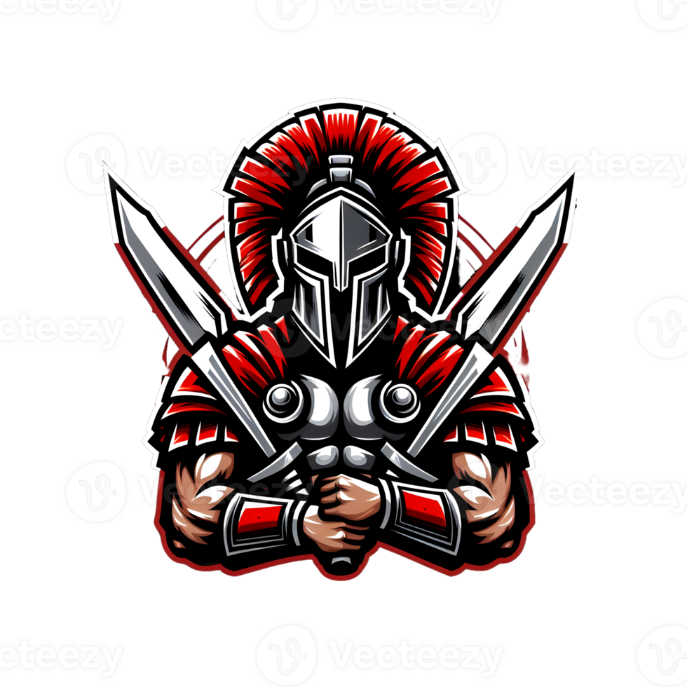 Spartan logo design combination of red, black and metallic silver, transparent background png