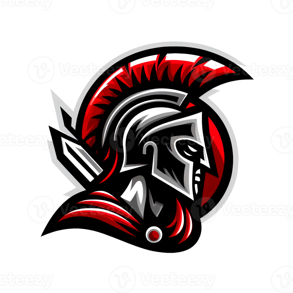 Spartan logo design combination of red, black and metallic silver, transparent background png