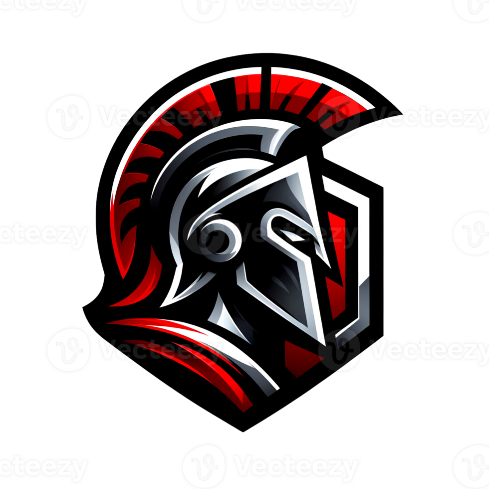 Spartan logo design combination of red, black and metallic silver, transparent background png