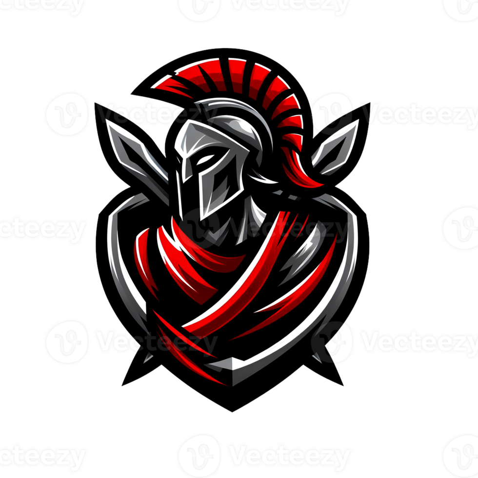 Spartan logo design combination of red, black and metallic silver, transparent background png